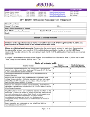 2014-2015 Household Resources Form - Independent Student