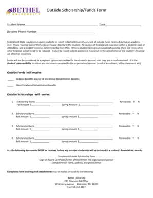 Outside Scholarship Funds Form