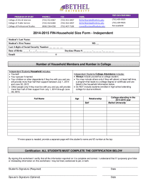 2014-2015 Independent Student Household Size Form