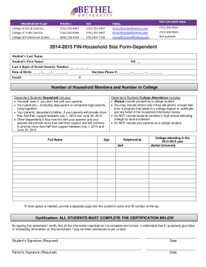 2014-2015 Household Size Form
