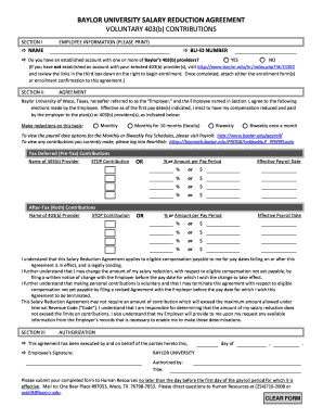 Baylor University Salary Reduction Agreement