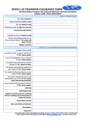 SEVIS I-20 Transfer Clearance Form
