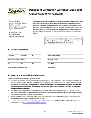 Dependent Verification Worksheet 2014-2015