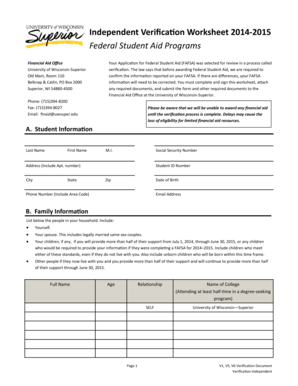 Independent Verification Worksheet 2014-2015