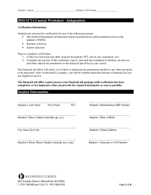 2014-15 Independent Verification Worksheet