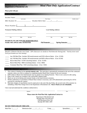 Bemidji State University Meal Plan Contract