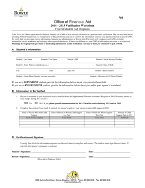 2014–2015 Verification Worksheet