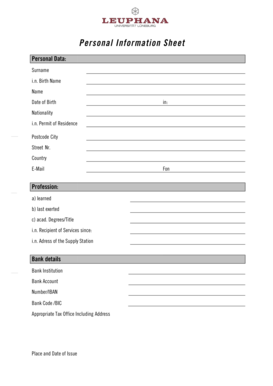 Personal Information Sheet