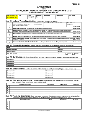 Idaho Teacher Certification Application Form B1