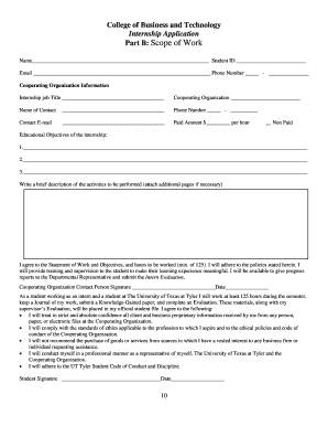 College Internship Application Form