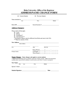 Biola University Address/Name Change Form