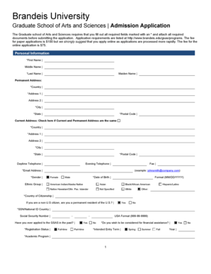 Brandeis University Graduate School Admission Application