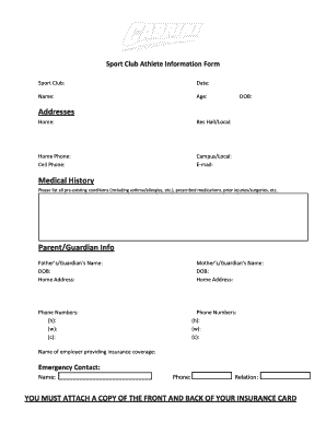 Sport Club Athlete Information Form