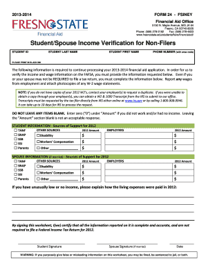 Student/Spouse Income Verification for Non-Filers