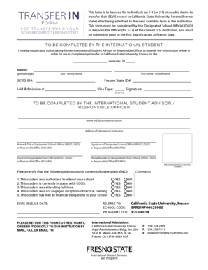 F-1/J-1 Student Transfer Form