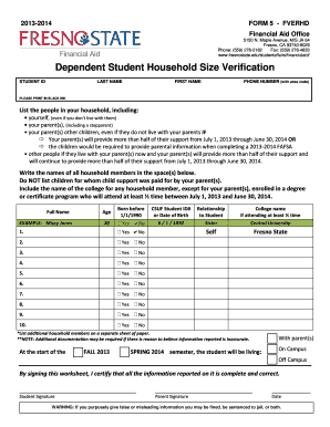 Dependent Student Household Size Verification Form