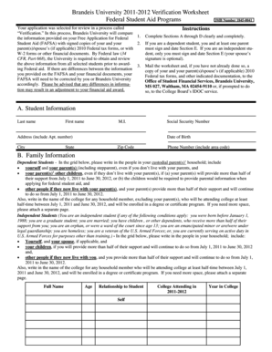 Brandeis University 2011-2012 Verification Worksheet