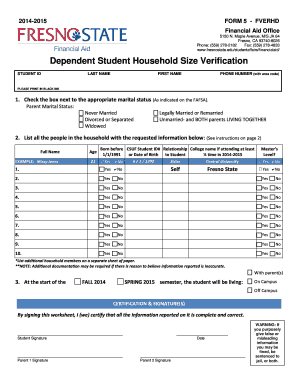 2014-2015 Dependent Student Household Size Verification
