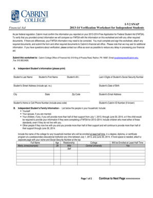 2013-14 Verification Worksheet for Independent Students