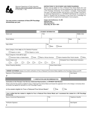 Wisconsin Precollege Scholarship Application