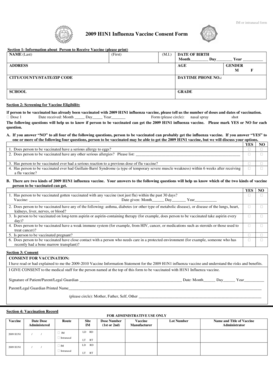 2009 H1N1 Influenza Vaccine Consent Form
