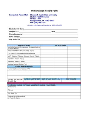 Immunization Record Form