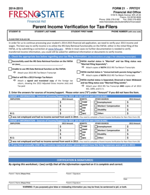 Parent Income Verification for Tax-Filers