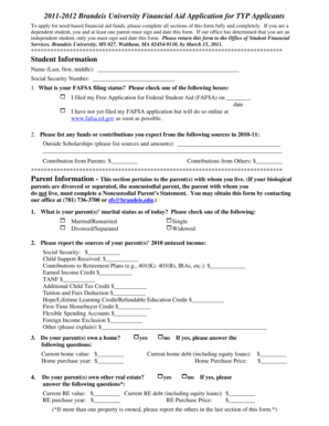 2011-2012 Brandeis University Financial Aid Application