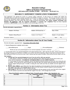 2013-2014 Dependent Verification Worksheet