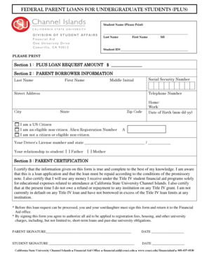 Federal Parent PLUS Loan Request Form