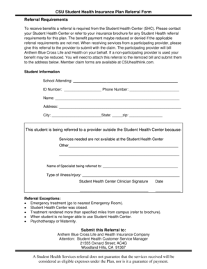 CSU Student Health Insurance Referral Form