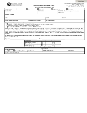 California State University Channel Islands Vista Shuttle Card Application