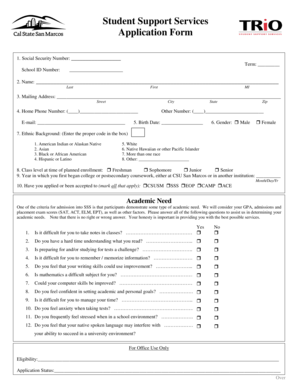Student Support Services Application Form