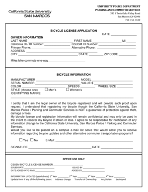 Bicycle License Application