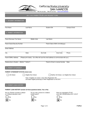 Parent PLUS Loan Request Form