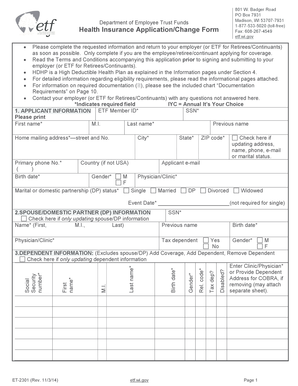 Wisconsin Health Insurance Application/Change Form