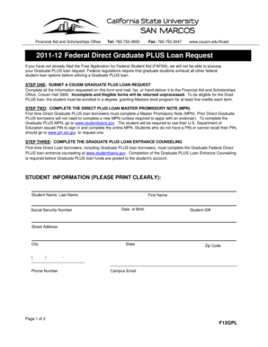 2011-12 Federal Direct Graduate PLUS Loan Request