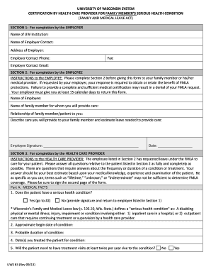 University of Wisconsin FMLA Certification Form