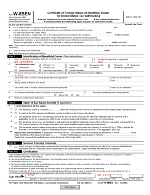 Certificate of Foreign Status of Beneficial Owner Form W-8BEN