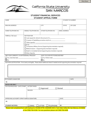 Student Financial Services Appeal Form