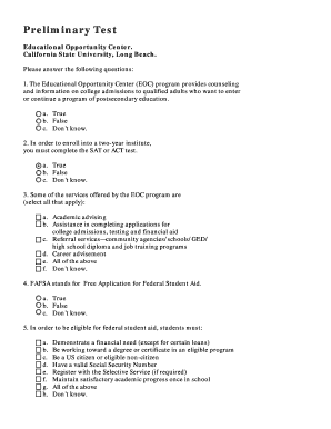 Educational Opportunity Center Quiz