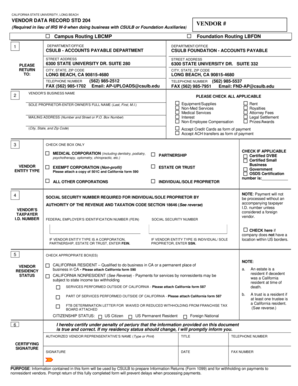 California State University Vendor Data Record