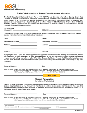 Bowling Green State University Financial Account Release Form
