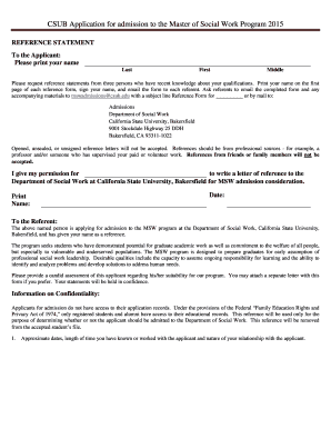 Fillable Online csub CSUB Application for admission to the Master of ...