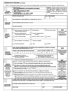 California Vendor Data Record