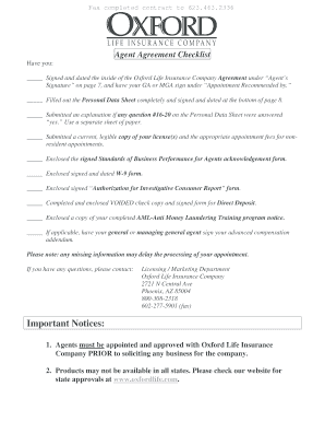 Agent Agreement Checklist