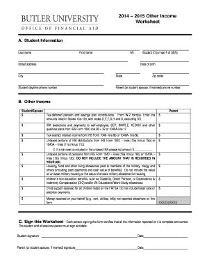 2014-2015 Other Income Worksheet