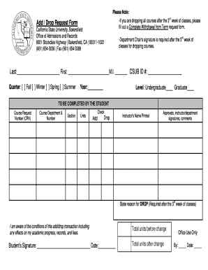 Add Drop Request Form