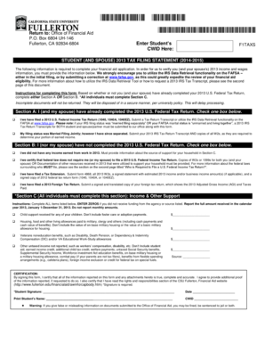 Student and Spouse 2013 Tax Filing Statement