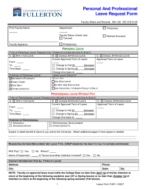 Optional leave application - Personal And Professional Leave Request Form - fullerton